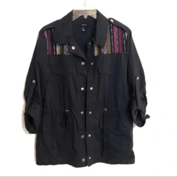 Navy Embroidered Utility Jacket - Picture 1 of 8